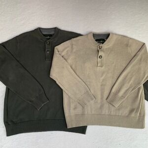 LOT OF 2 Eddie Bauer Henley Sweater Mens TXL Tall 100% Combed Cotton Pullover
